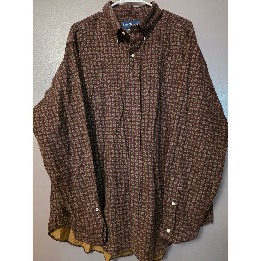 Ralph Lauren Classic Fit Corduroy Shirt XXL Burgundy Geometric Medallion Print